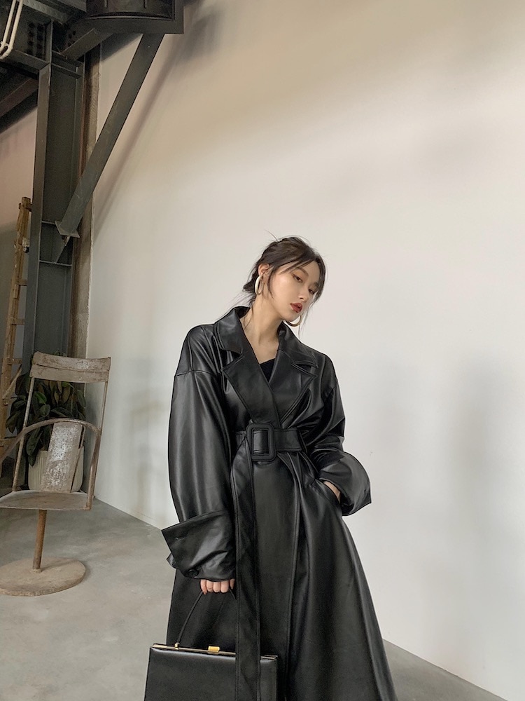 Women's Leather Long Oversized Trench