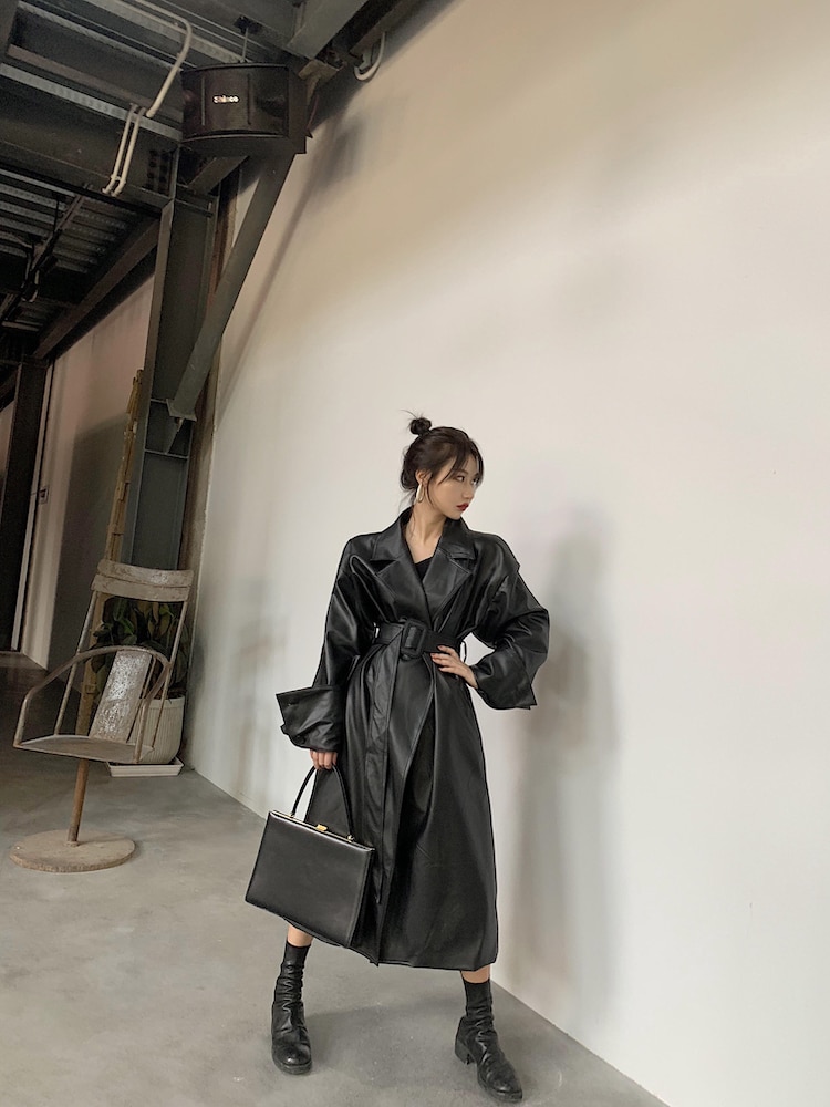 Women's Leather Long Oversized Trench