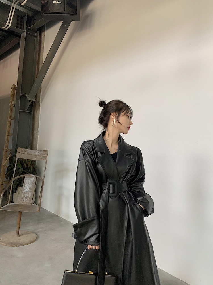 Women's Leather Long Oversized Trench