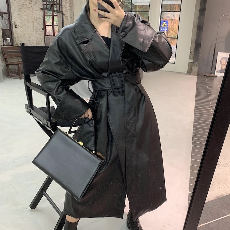 Women's Leather Long Oversized Trench