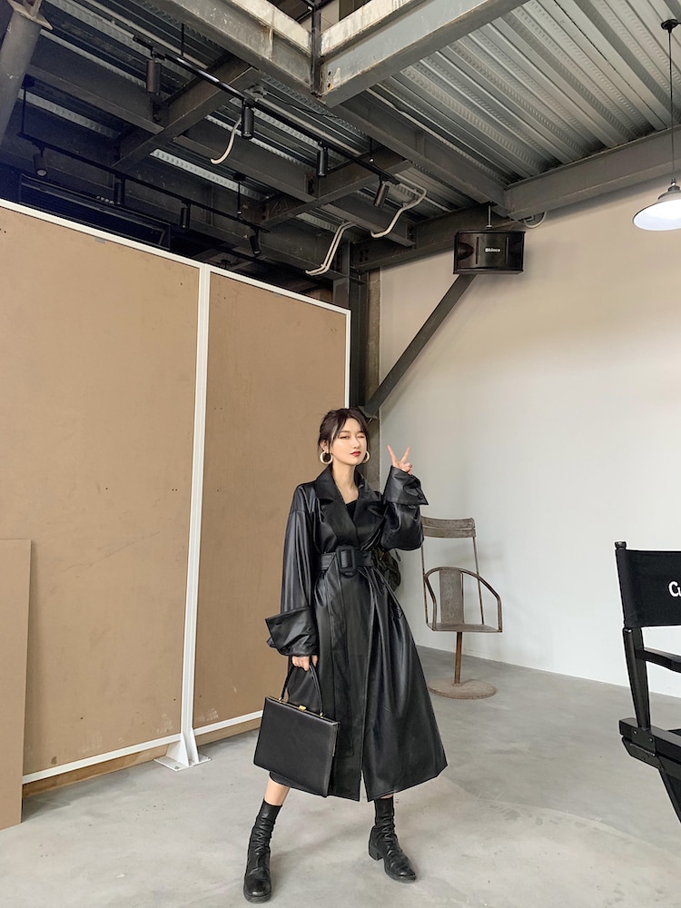 Women's Leather Long Oversized Trench