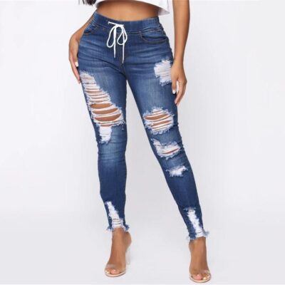 Light Blue Ripped Jeans for Women