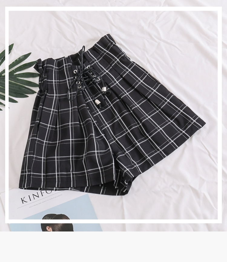 Women's Summer Plaid Drawstring Shorts