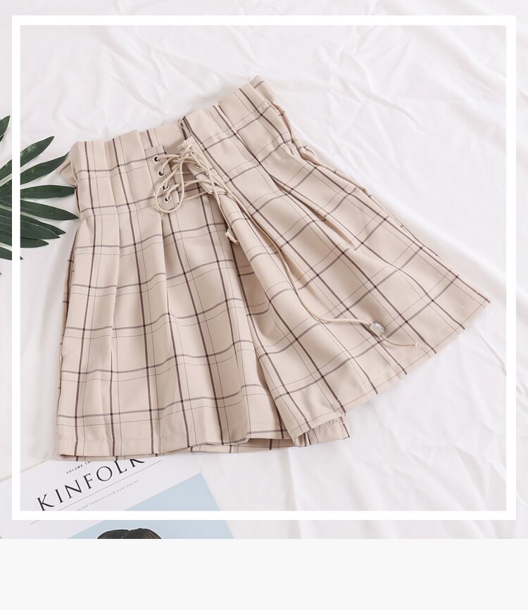 Women's Summer Plaid Drawstring Shorts