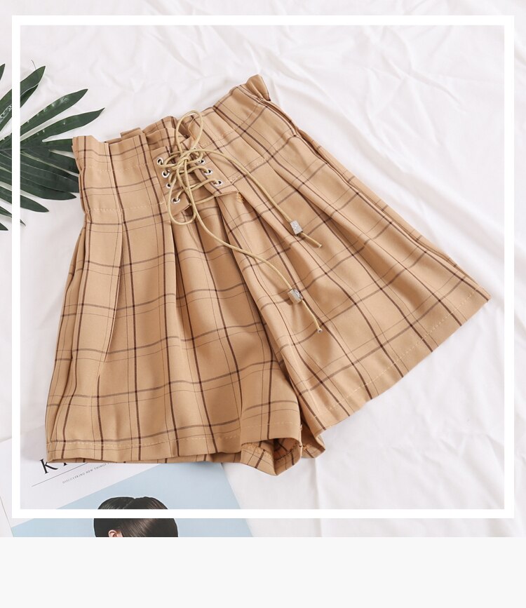 Women's Summer Plaid Drawstring Shorts