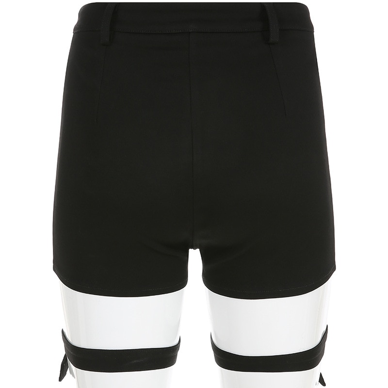 Women's Black Slim Shorts with Leg Belts