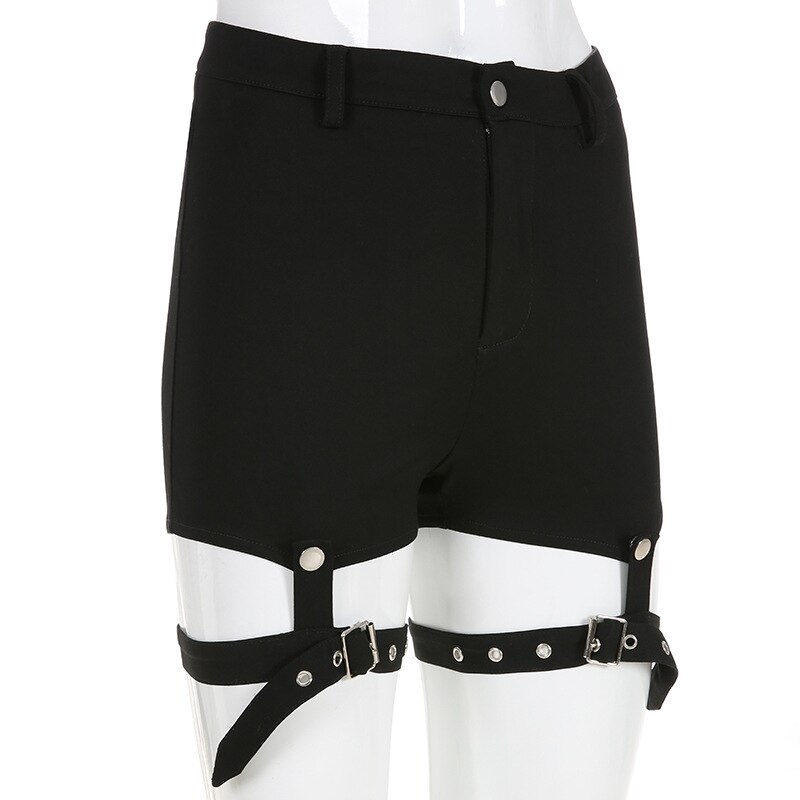 Women's Black Slim Shorts with Leg Belts