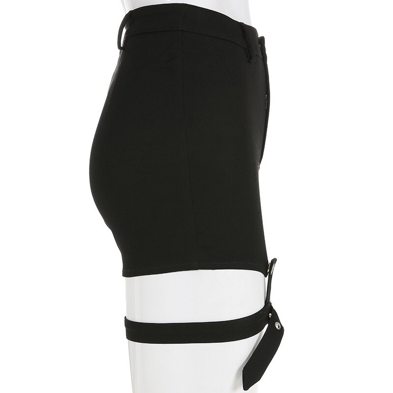 Women's Black Slim Shorts with Leg Belts