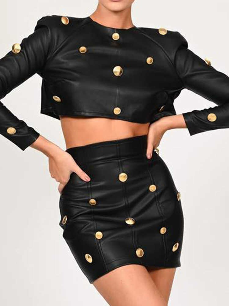 Women's Elegant Button Skirt Suit