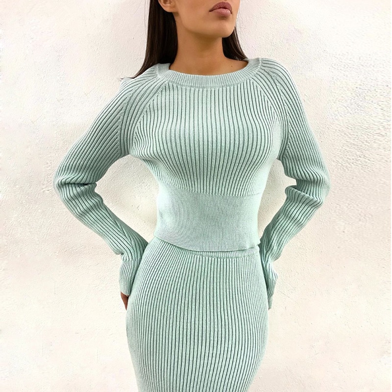 Women's Knitted Skirt and Top Tracksuit