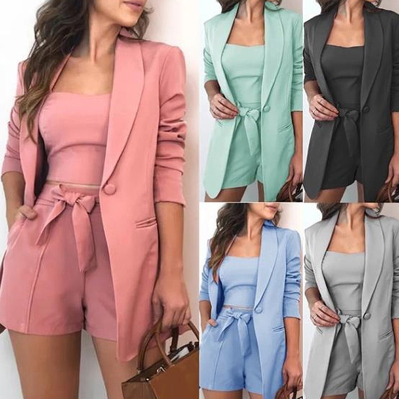 Women's Top, Blazer and Shorts 3 Pcs Set