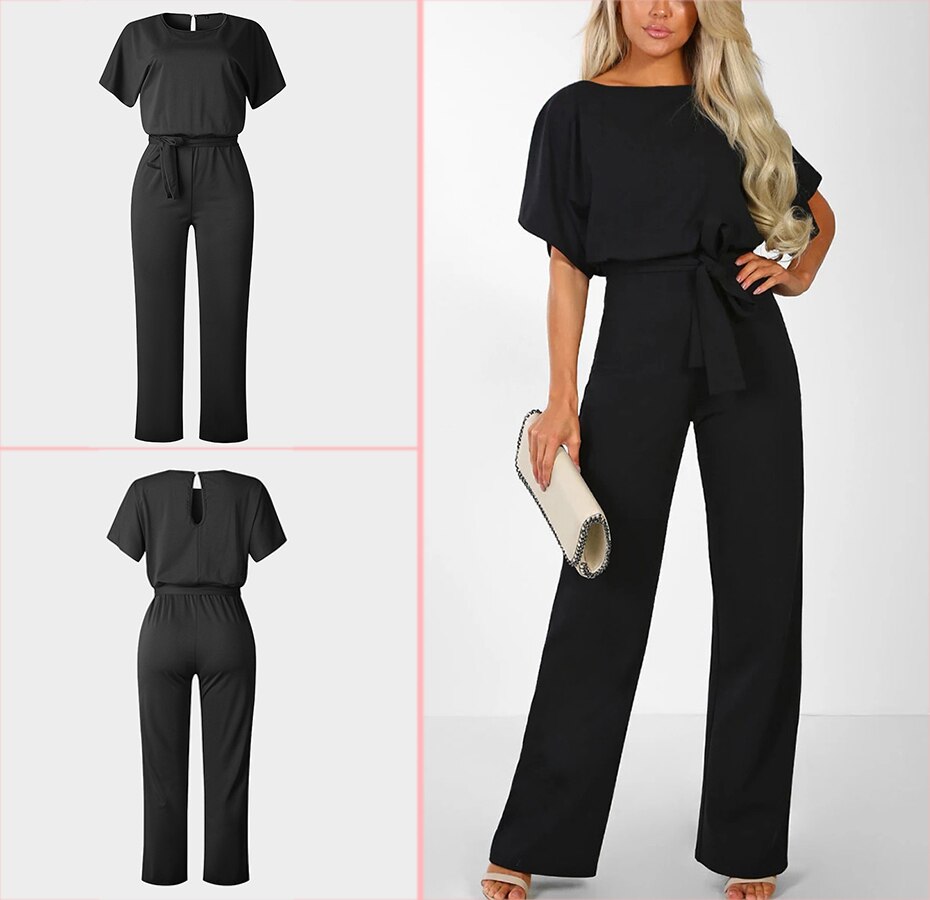 Women's Bat Sleeve Belted Jumpsuit