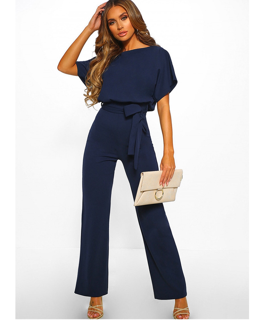 Women's Bat Sleeve Belted Jumpsuit