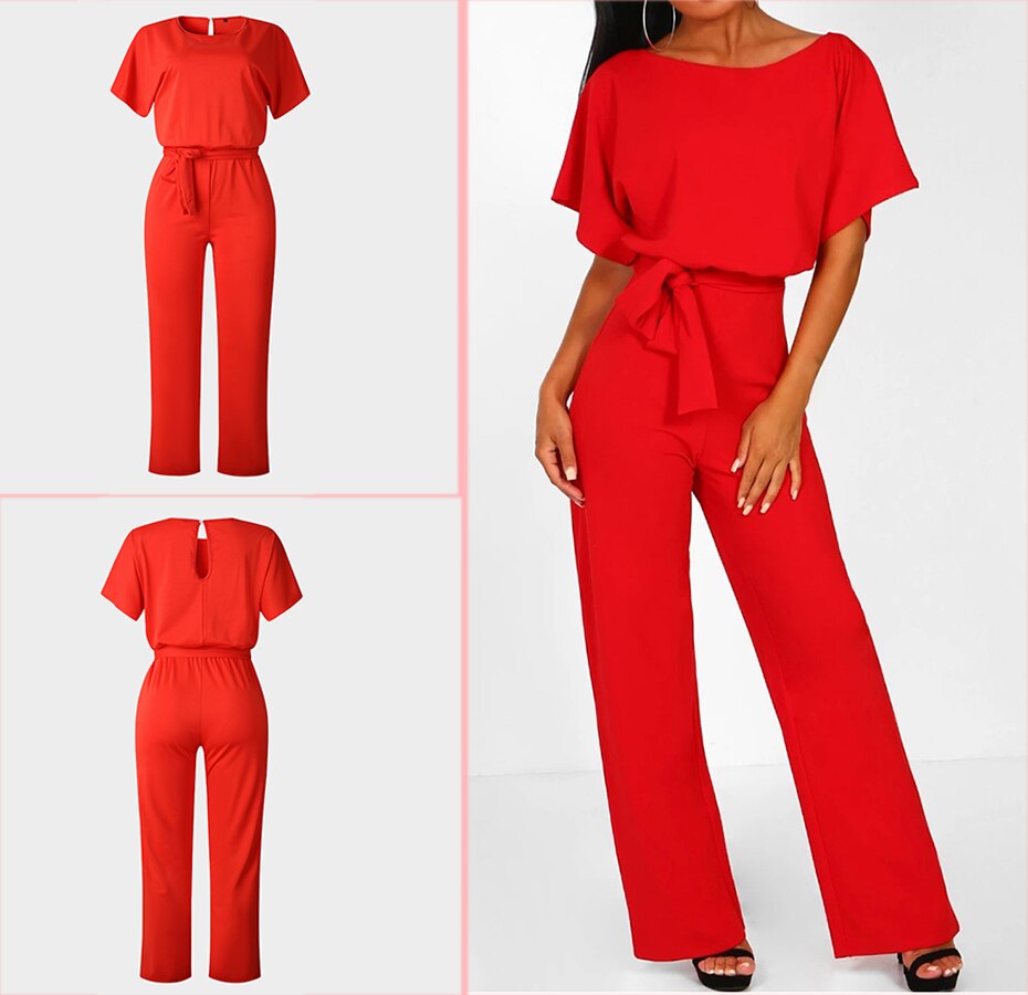 Women's Bat Sleeve Belted Jumpsuit