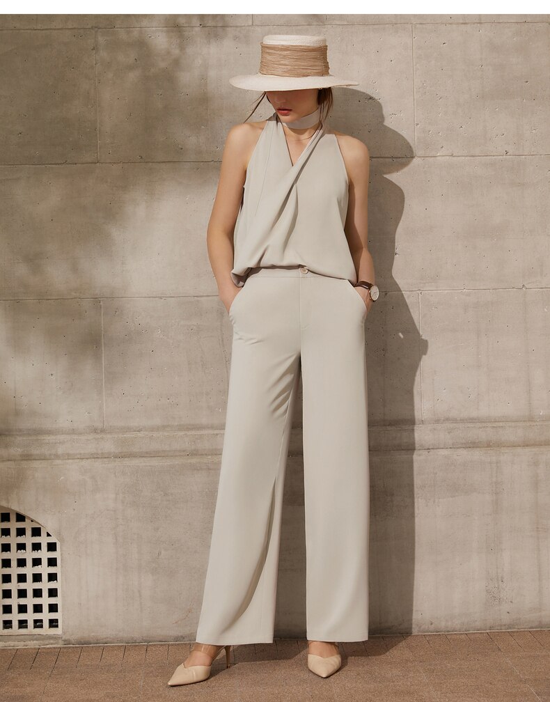 Minimalism Style Women's Halter Blouse with High Waist Pants Set