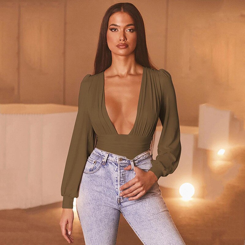 Women's Solid Color Casual Bodysuit