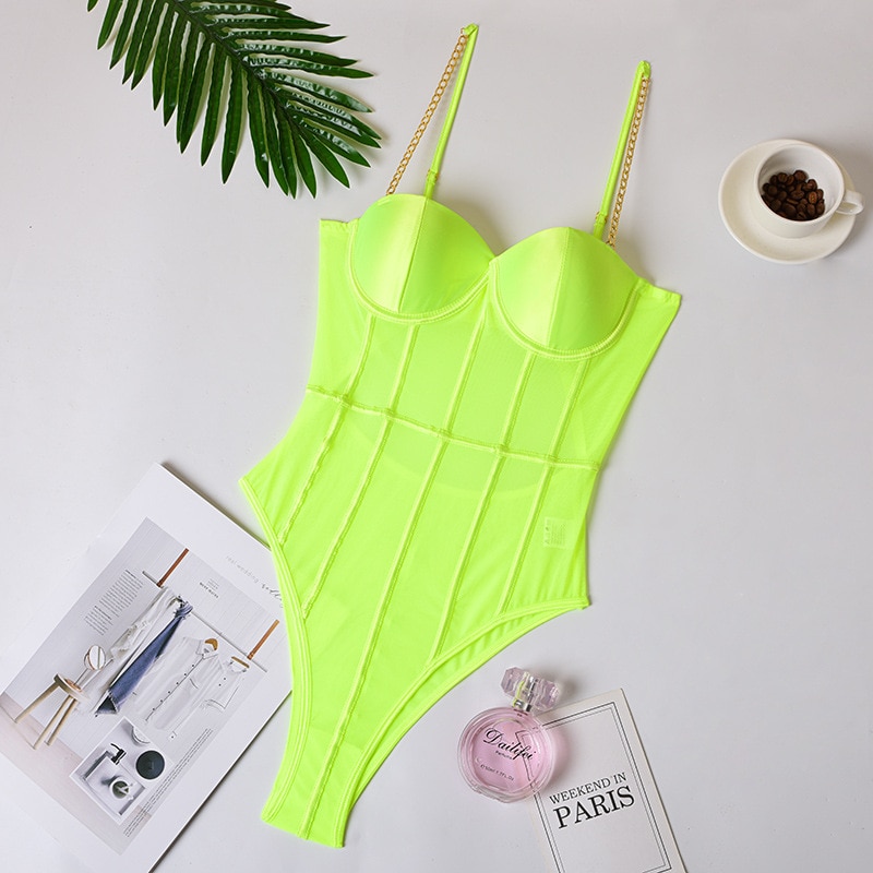 Backless Neon Color Transparent Sexy Bodysuit for Women