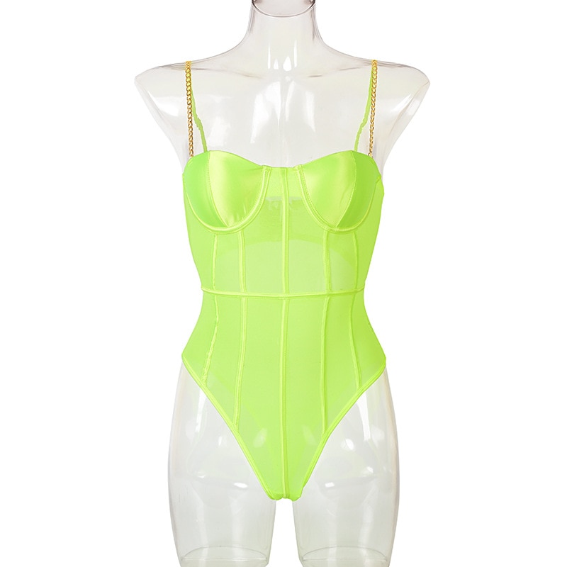 Backless Neon Color Transparent Sexy Bodysuit for Women