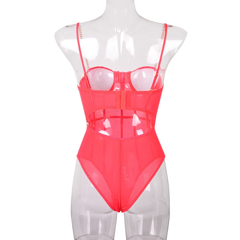 Backless Neon Color Transparent Sexy Bodysuit for Women