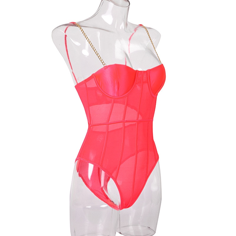 Backless Neon Color Transparent Sexy Bodysuit for Women