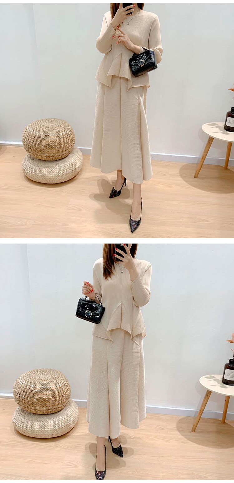 Women's Pleated Loose Pullover with Midi Skirt Set