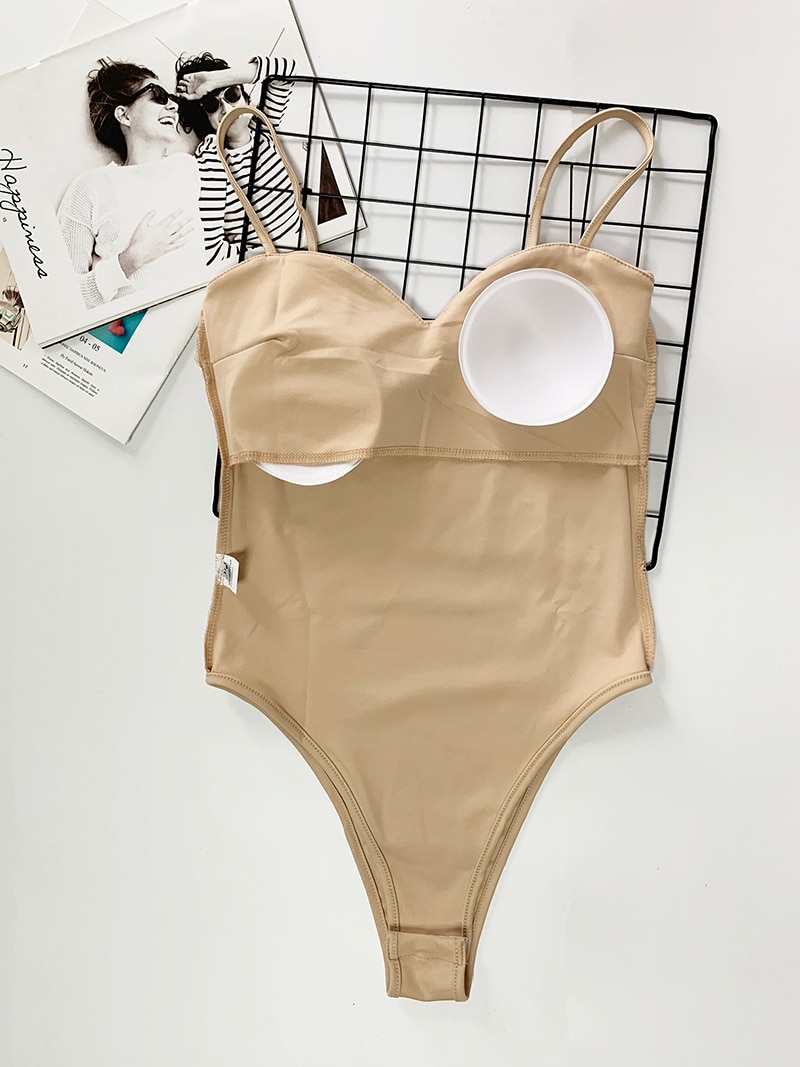 Solid Color Sexy Bodysuit with Spaghetti Straps