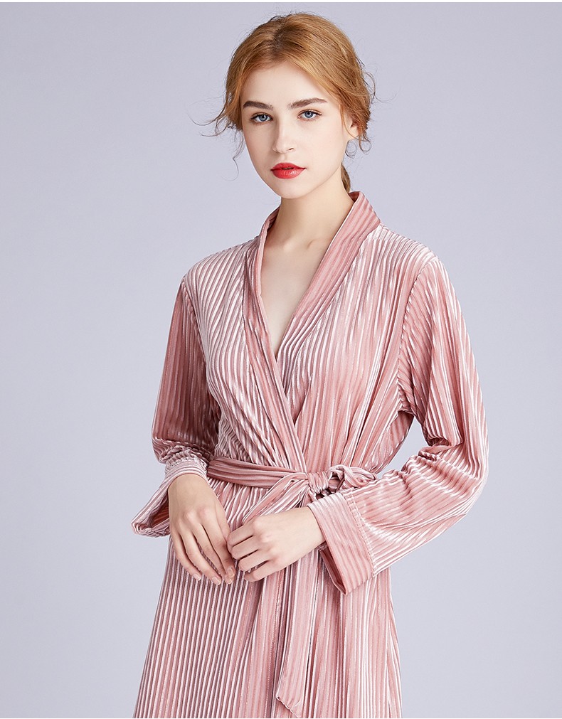 Women's Pink Velvet Robe with Embroidery