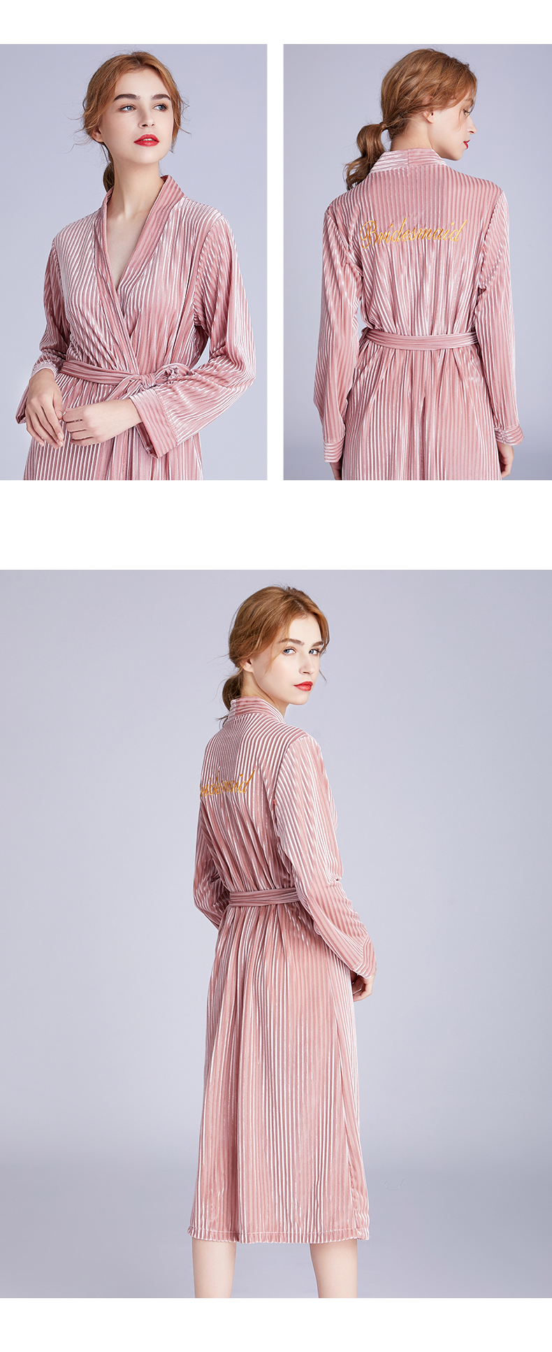 Women's Pink Velvet Robe with Embroidery