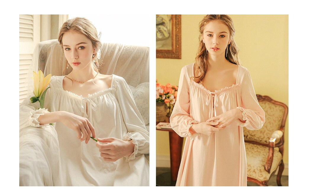 Women's White Long Sleeve Nightgown