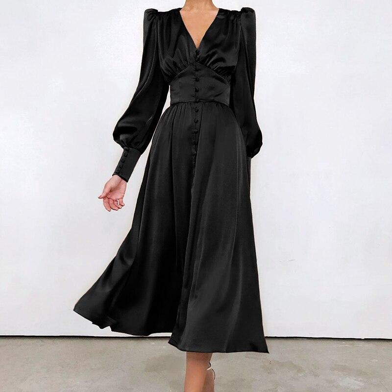 Women's Satin Puff Sleeve Dress