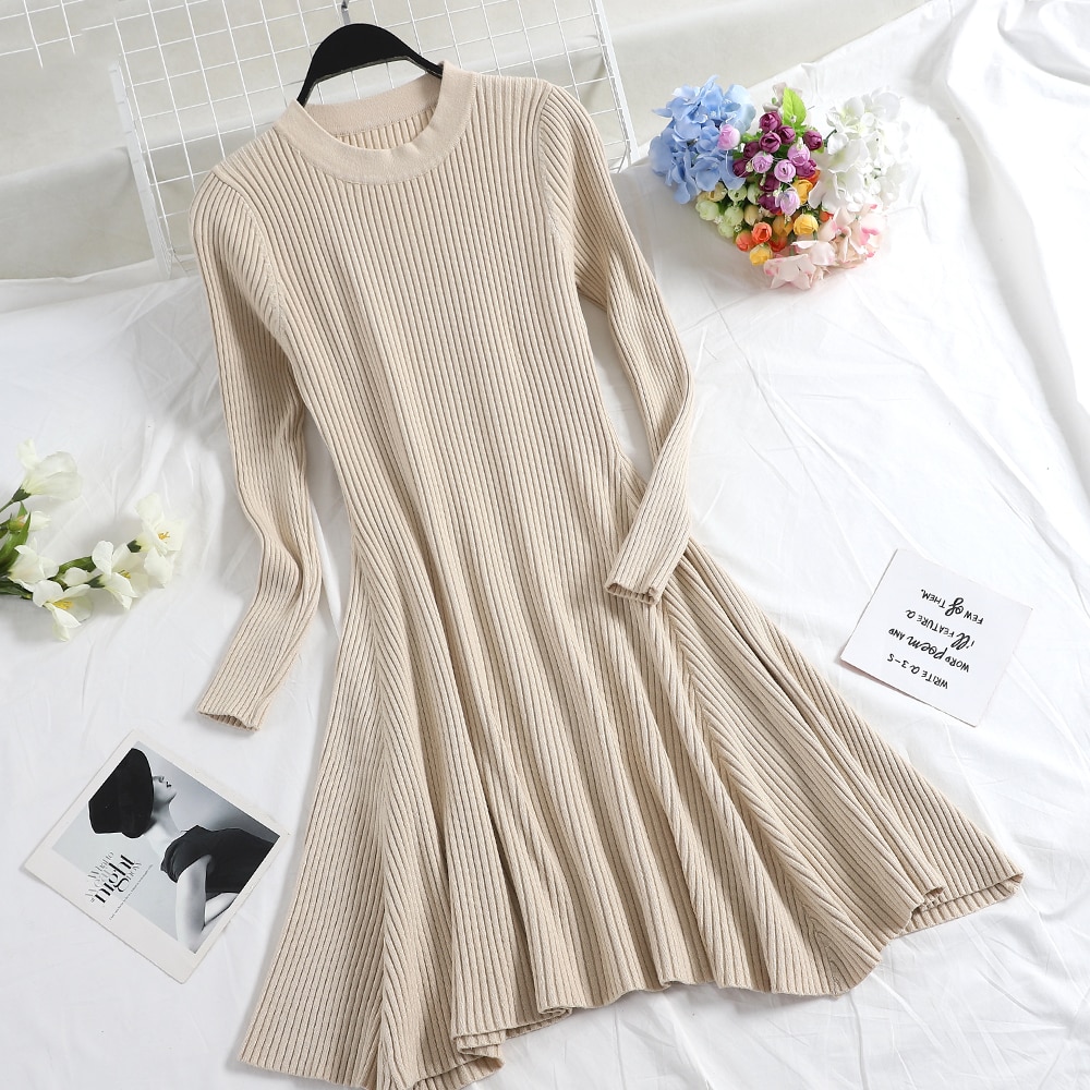 O-Neck Multicolored Sweater Dress for Women