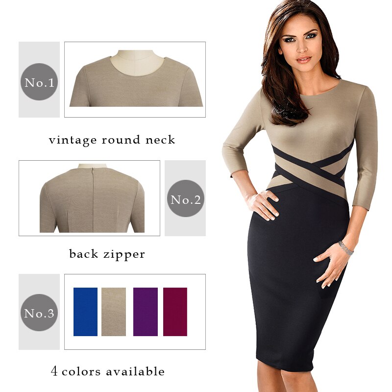 Women's Contrast Color Office Bodycon Dress