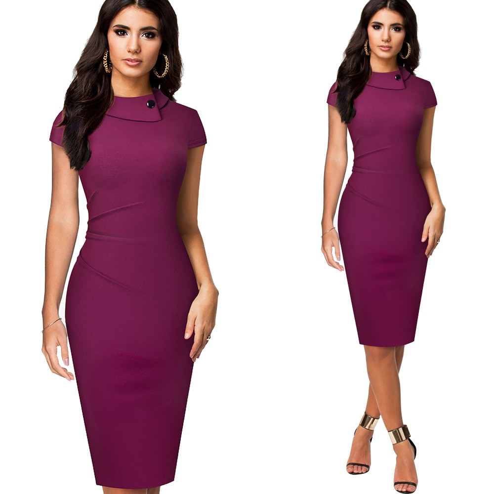 Elegant Office Women's Dress in Purple and Black