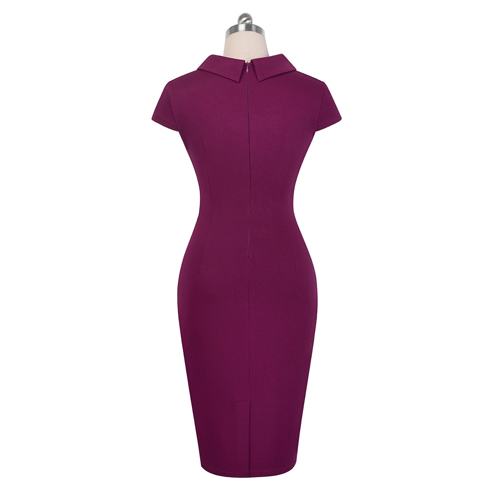 Elegant Office Women's Dress in Purple and Black