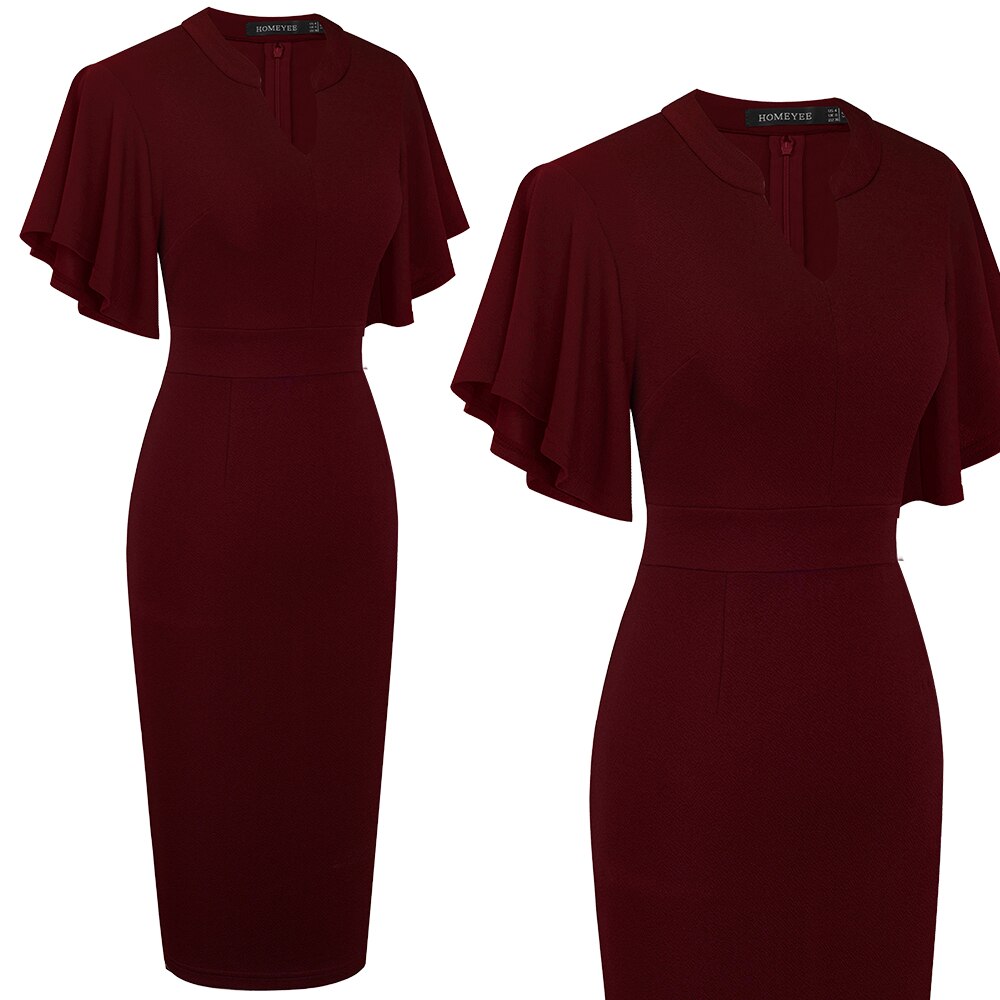 Women's Midi Pencil Dress with Ruffled Sleeves