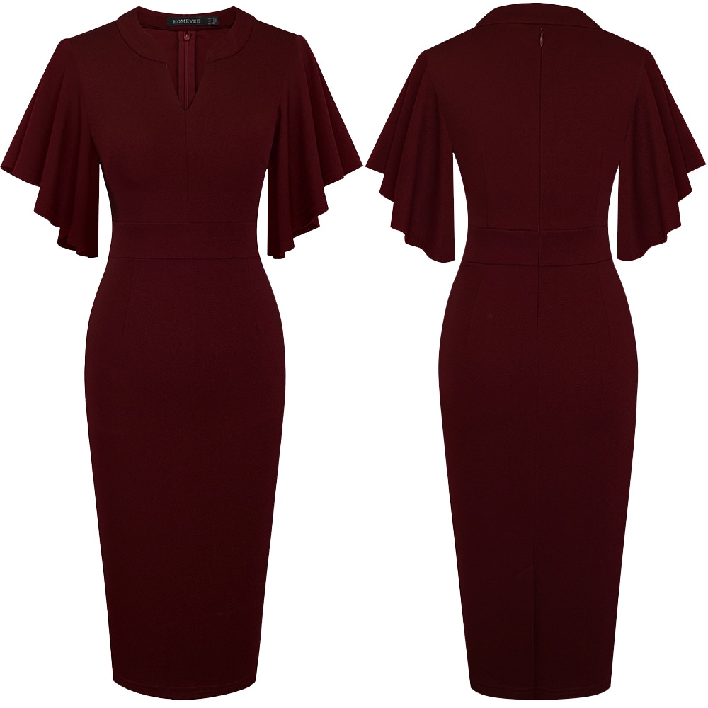 Women's Midi Pencil Dress with Ruffled Sleeves